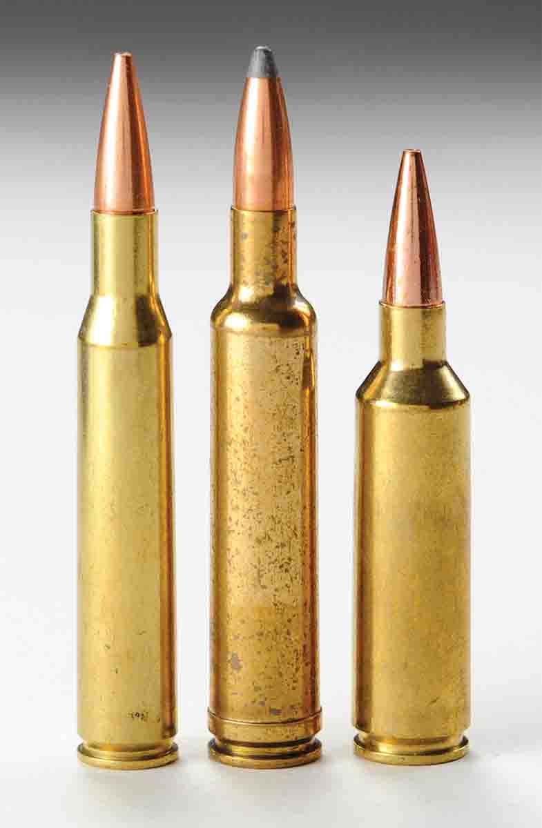 The standard twist for rifles that take a .277-inch bullet diameter is 1:10. Examples include (left to right): .270 Winchester, .270 Weatherby Magnum and .270 Winchester Short Magnum.